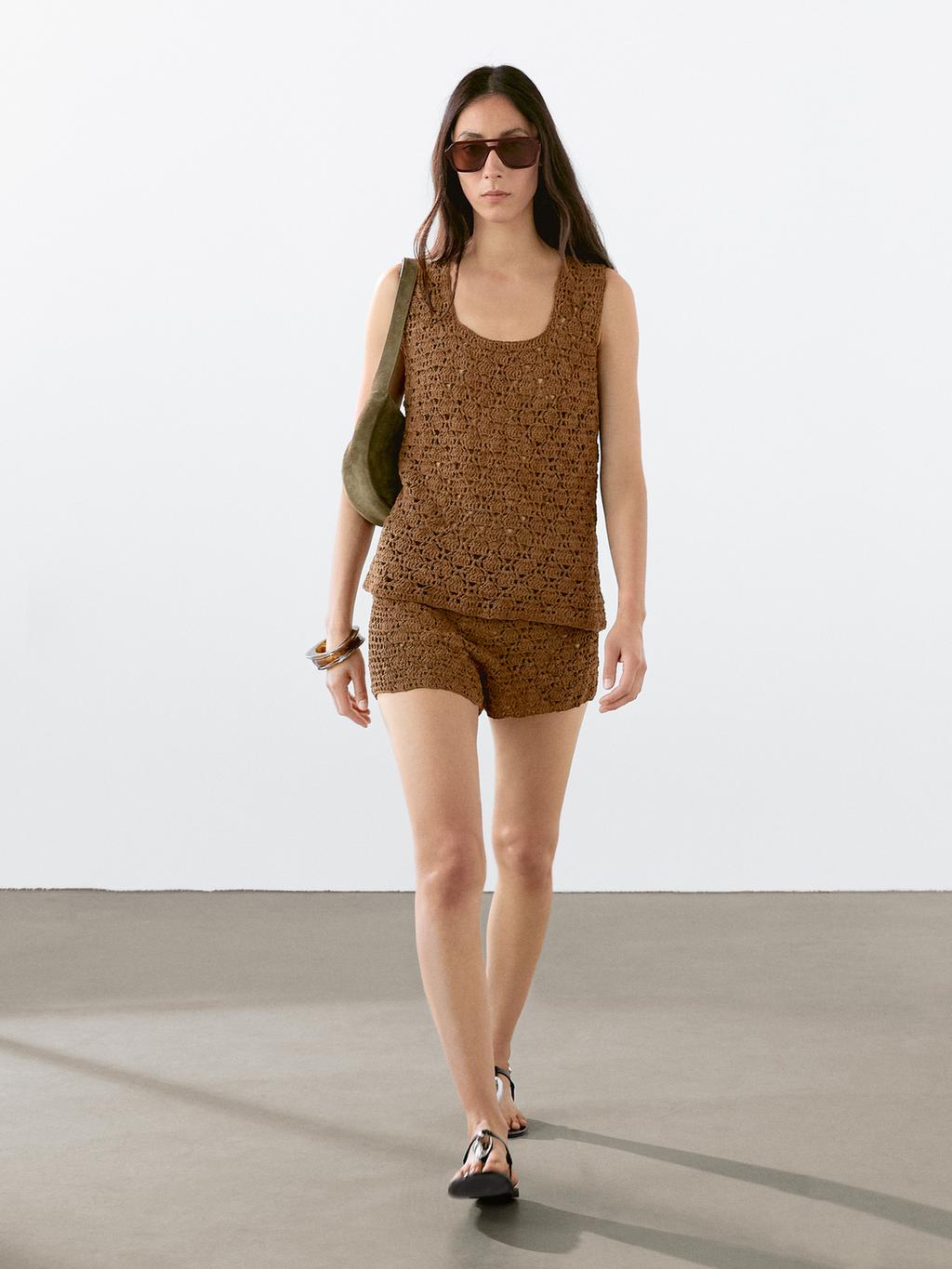 Suede leather crochet shorts