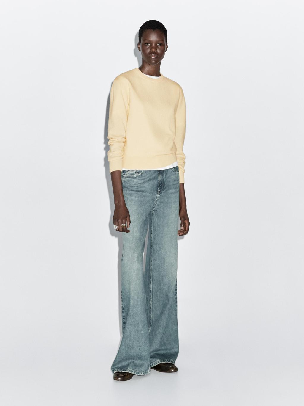 Wool blend crew neck knit sweater