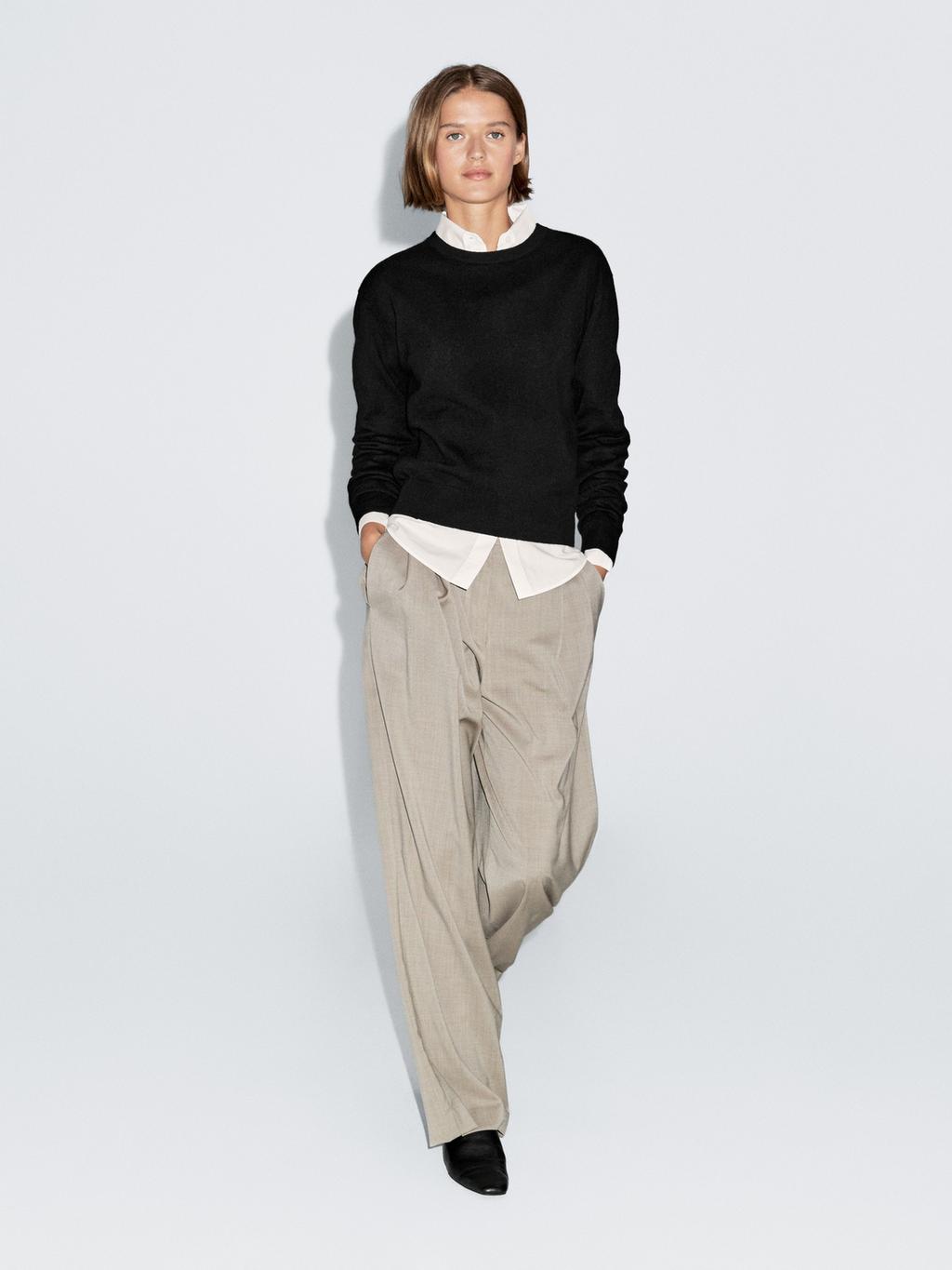 Wool blend crew neck knit sweater