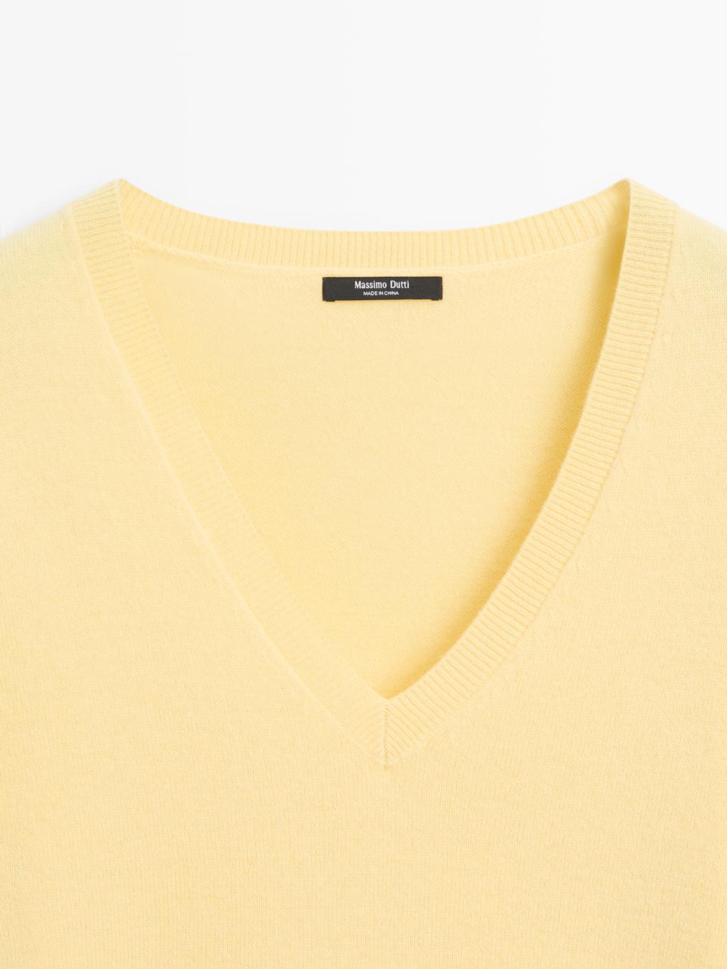 Wool blend deep V-neck knit sweater