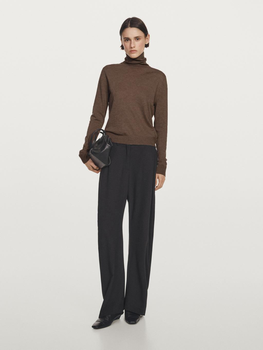 Wool blend high neck knit sweater