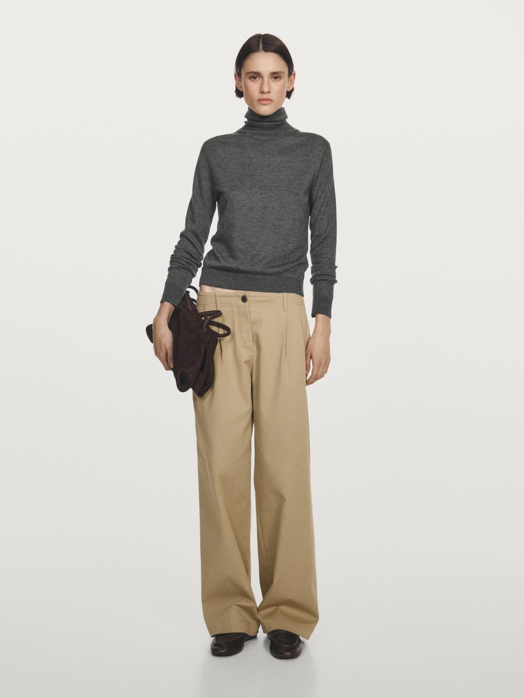 Wool blend high neck knit sweater