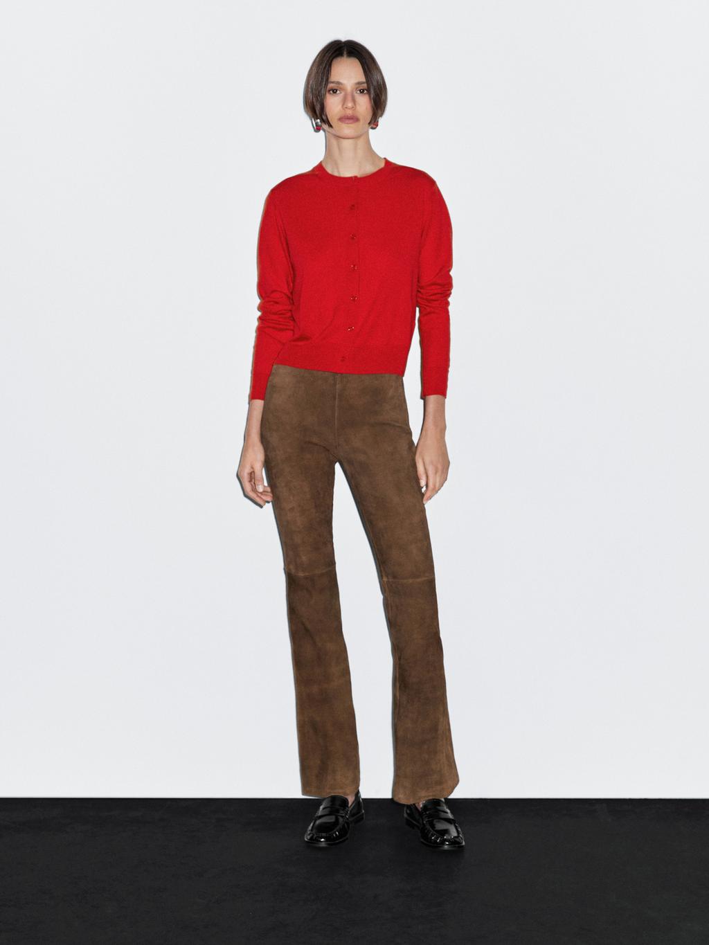 Wool blend knit cardigan with crew neck