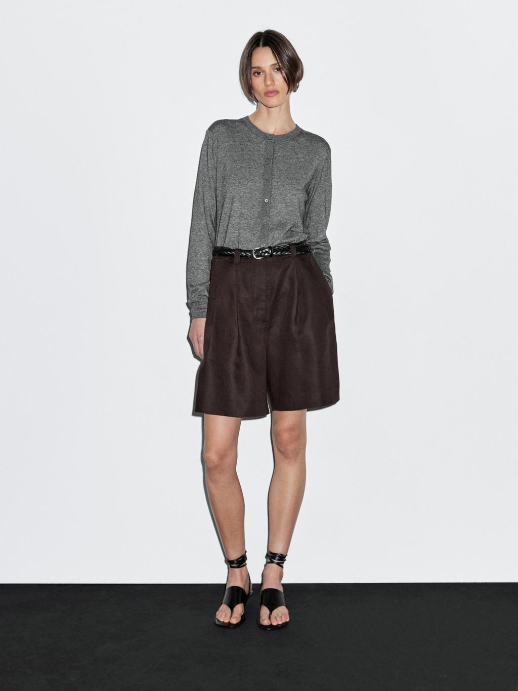 Wool blend knit cardigan with crew neck