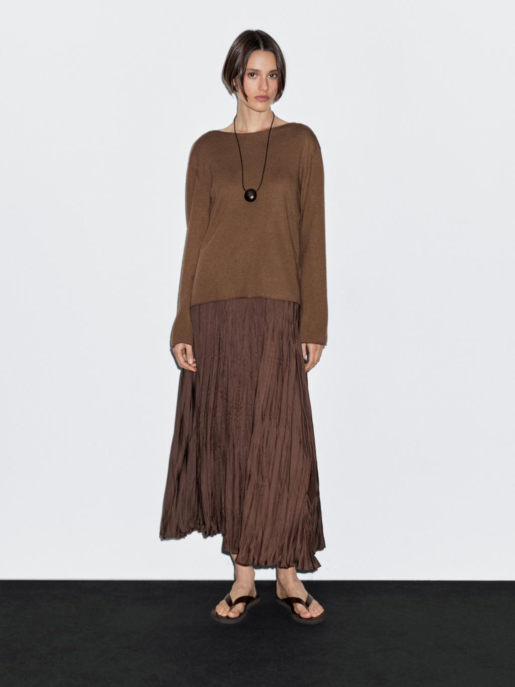 Wool blend boat neck sweater