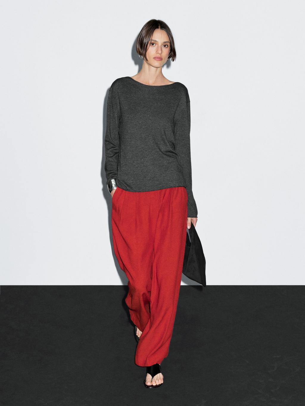 Wool blend boat neck sweater