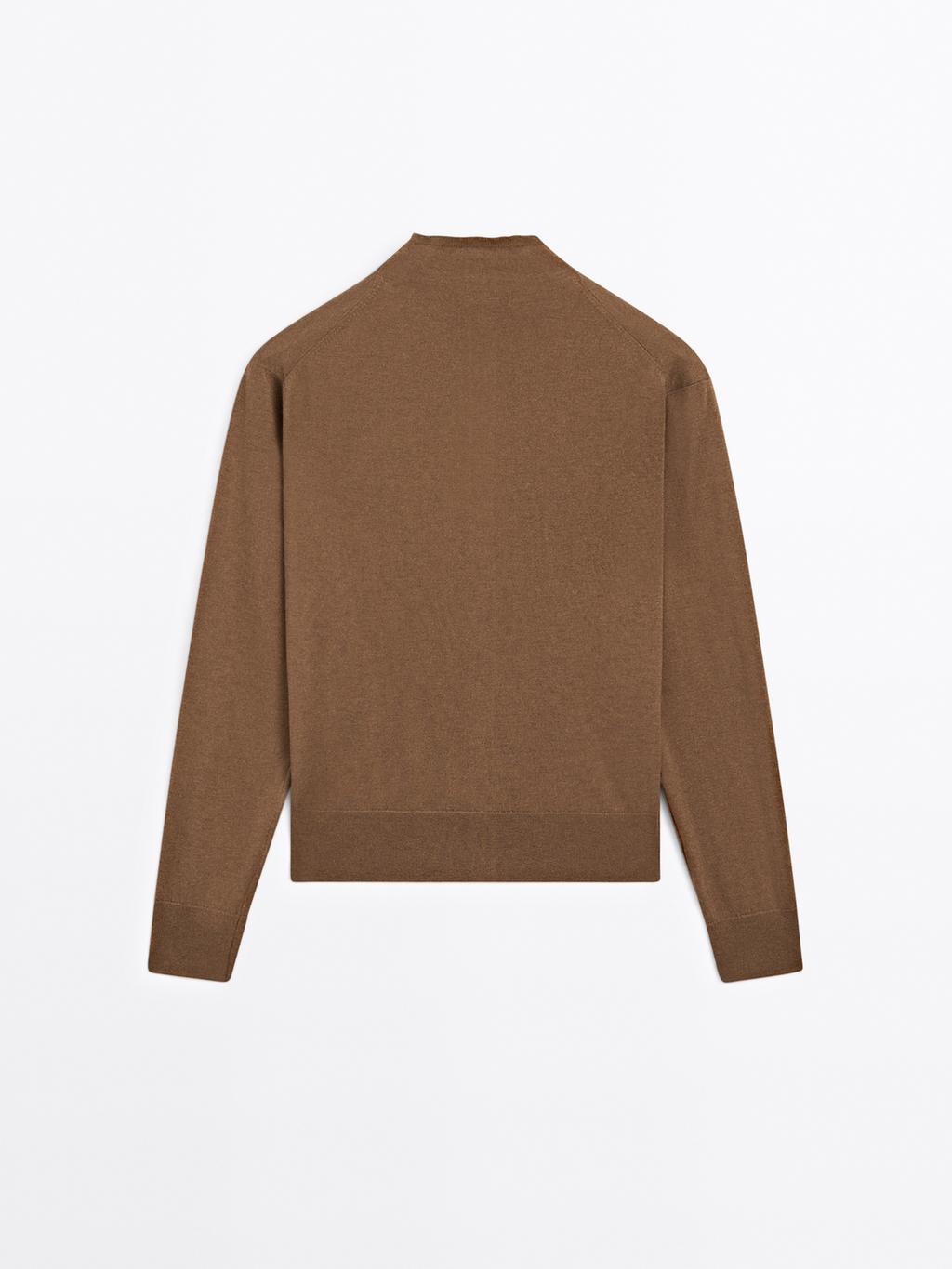 Knit cardigan with mock turtleneck