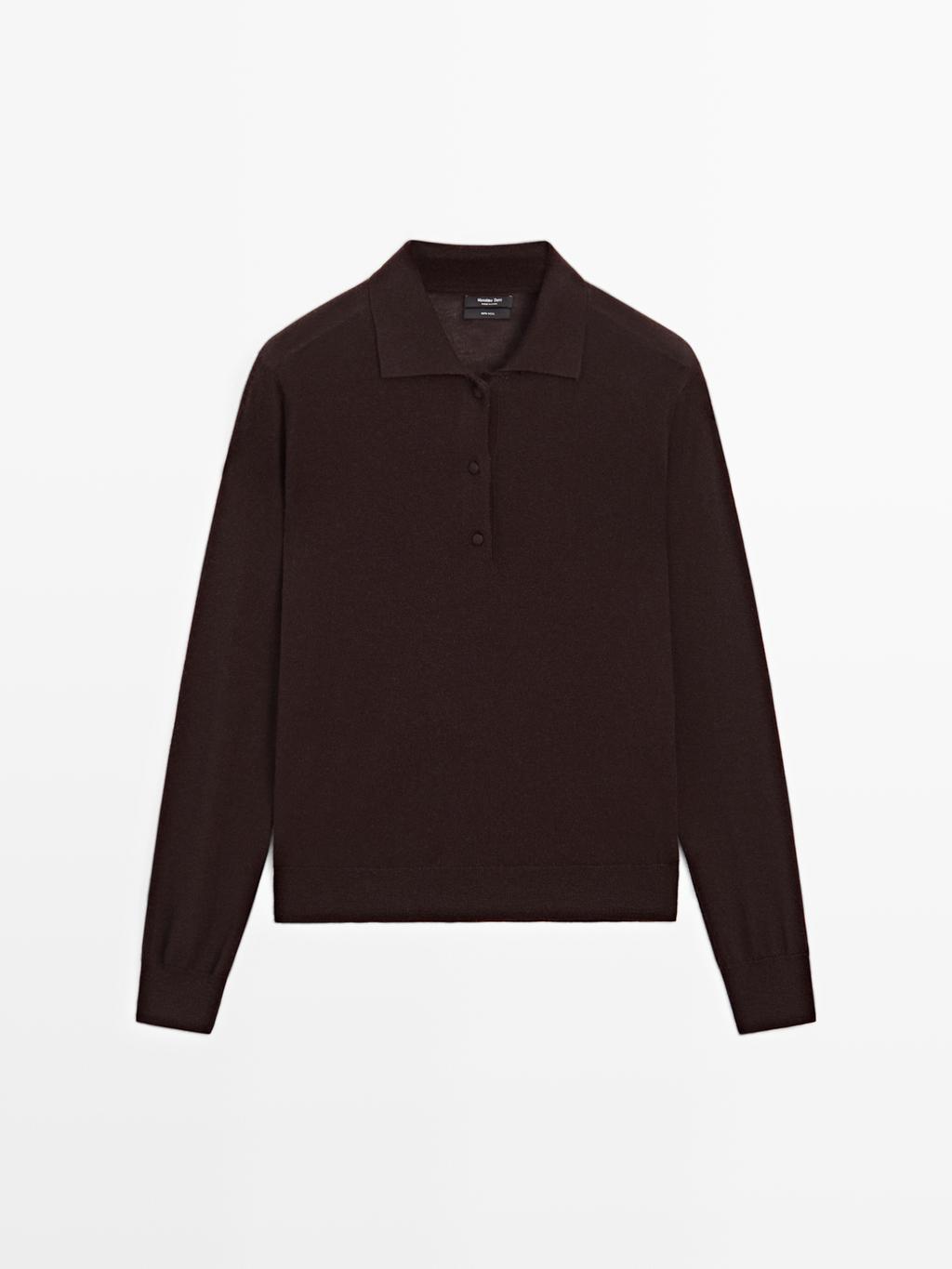 100% wool knit polo sweater