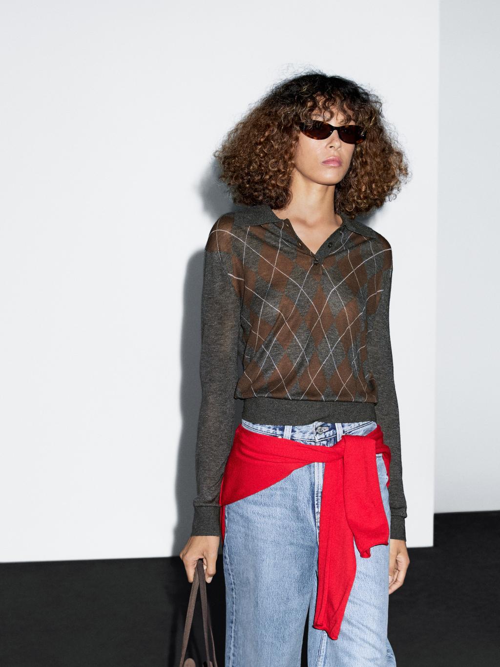 Polo sweater with diamond detail