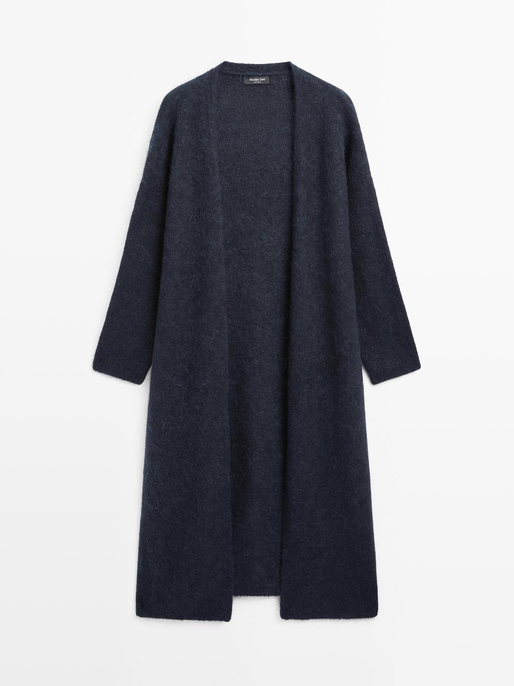 Long brushed alpaca blend cardigan