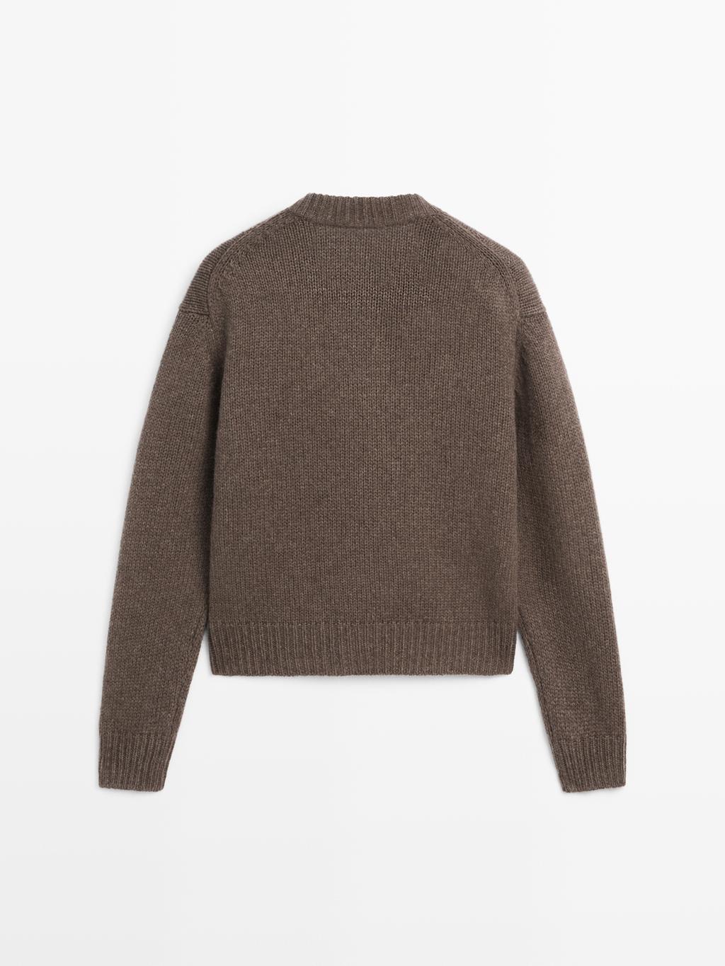 Wool blend cable-knit cardigan