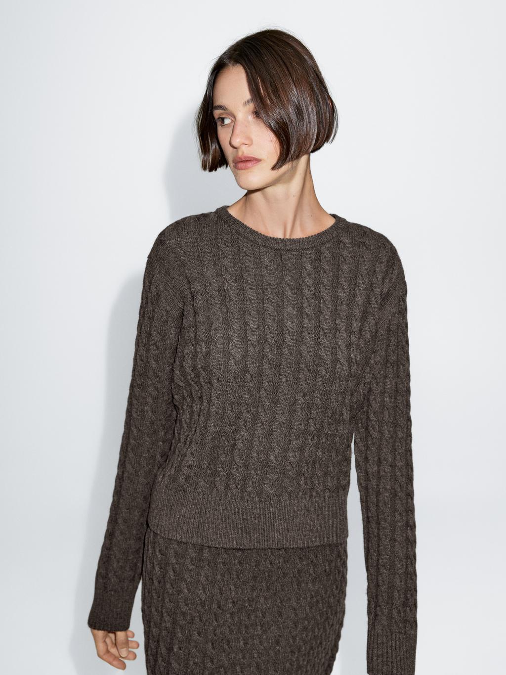 Wool blend cable-knit sweater