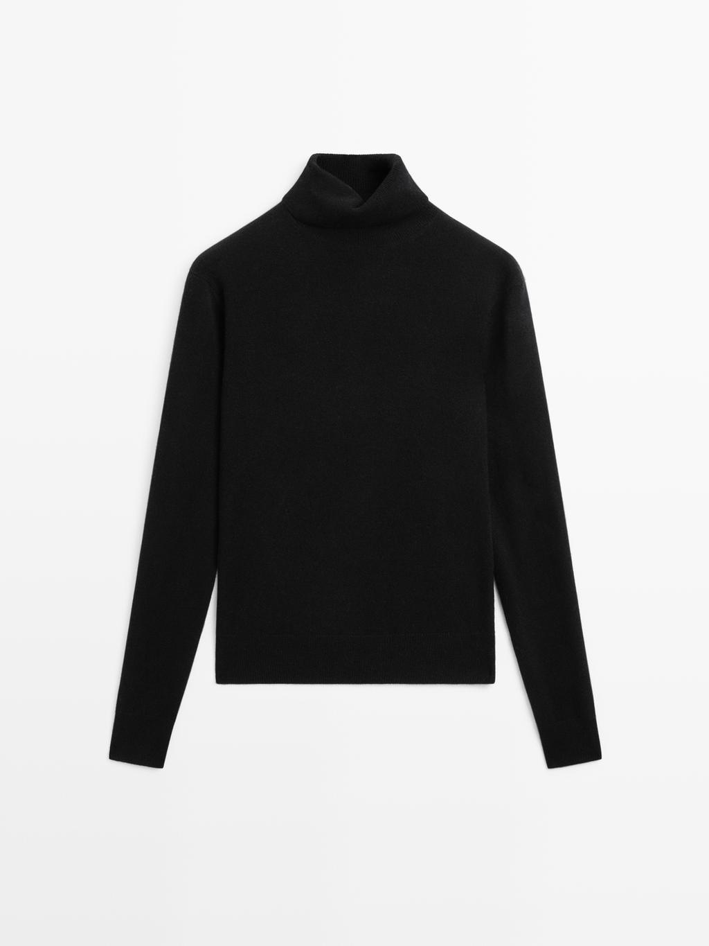 Wool blend knit sweater with high neck