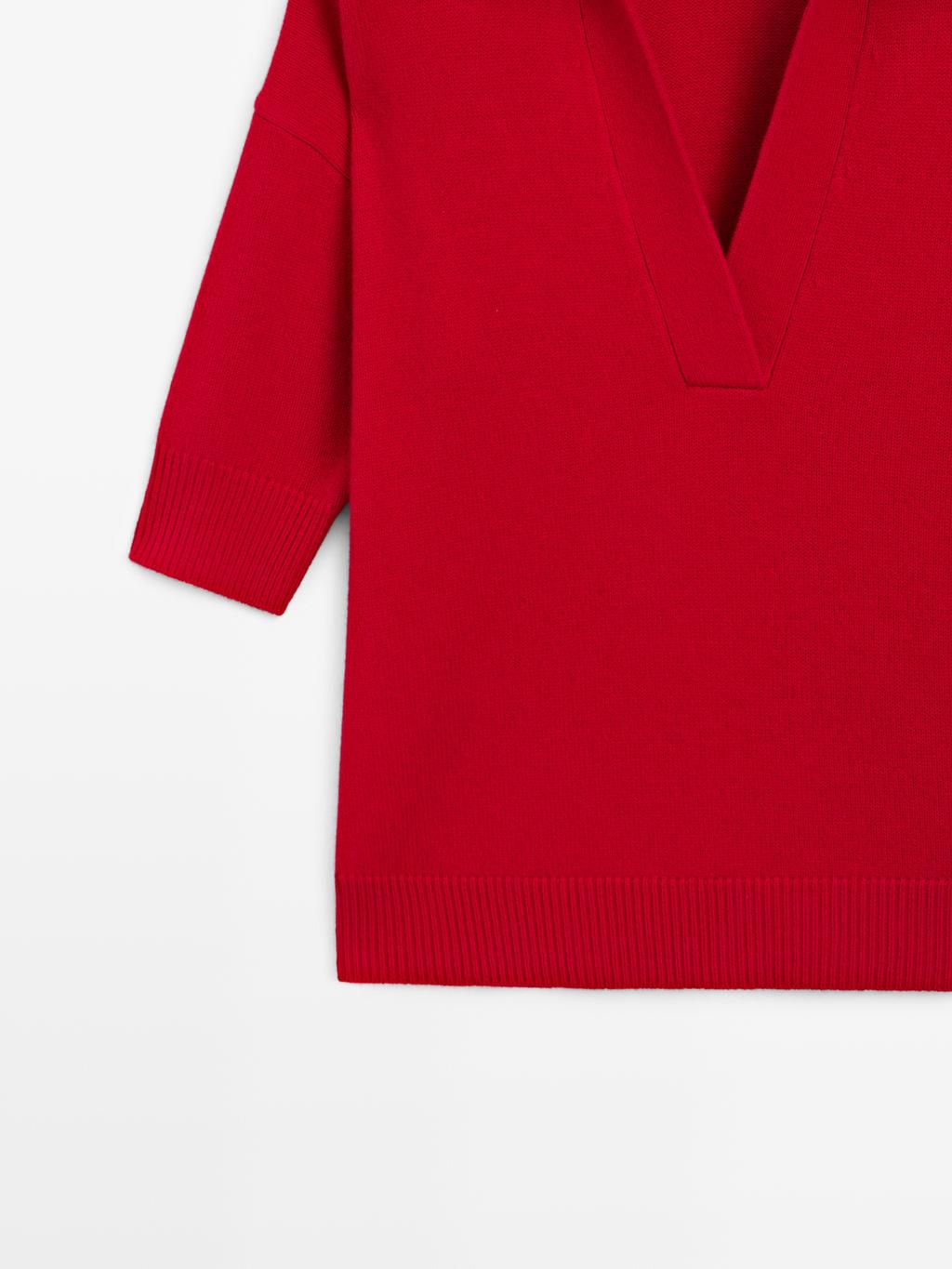 Wool blend knit V-neck polo shirt