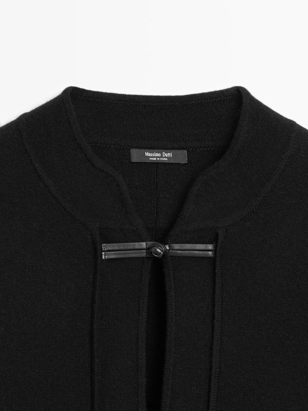 Wool blend knit cardigan with stand collar