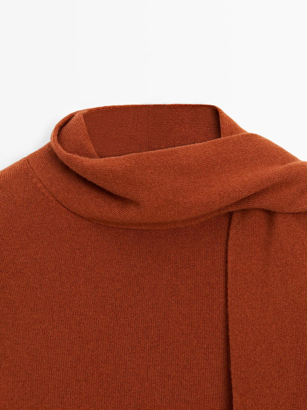 Wool blend sweater with scarf detail