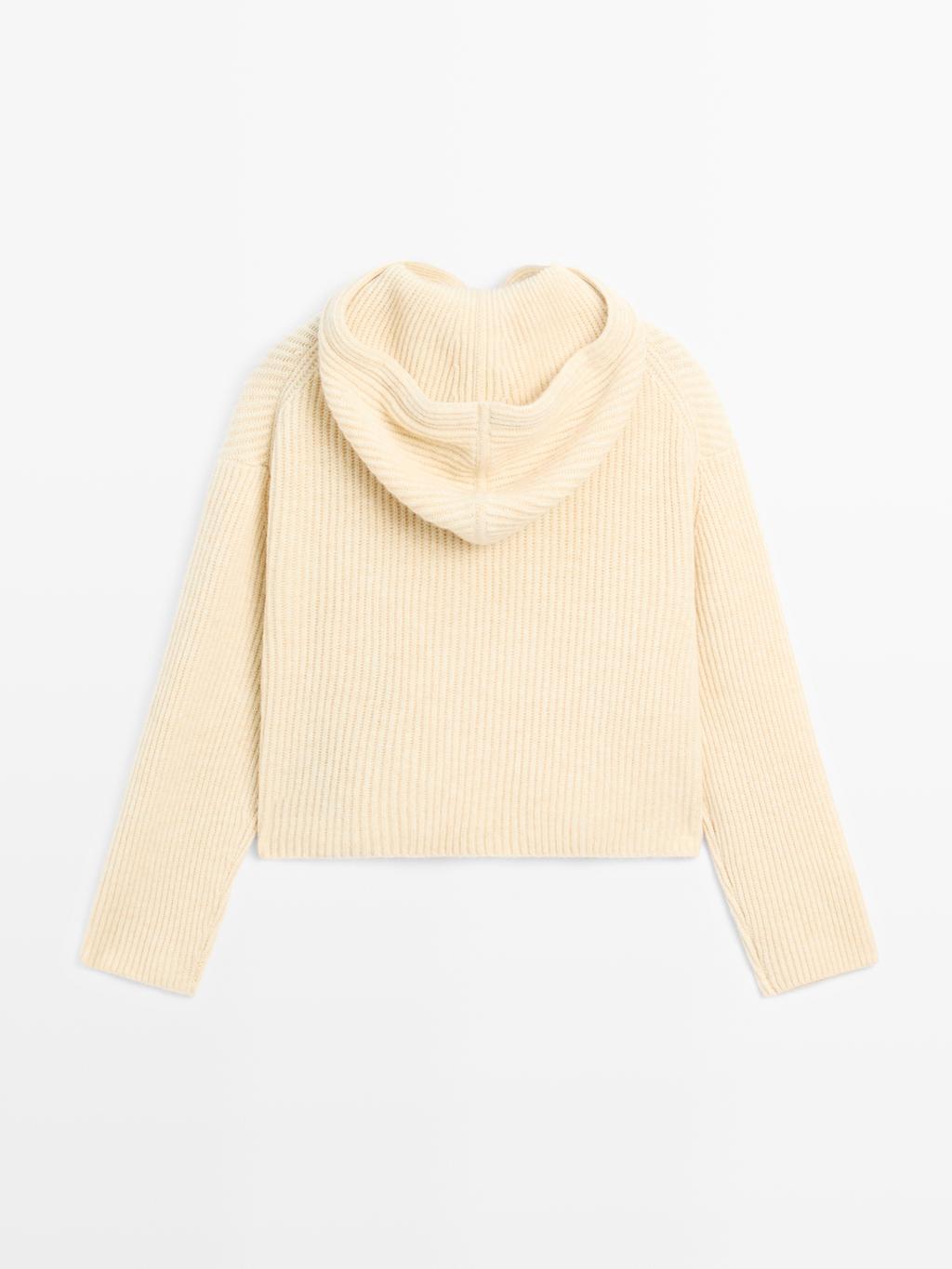 Knit wool blend sweater with hood detail