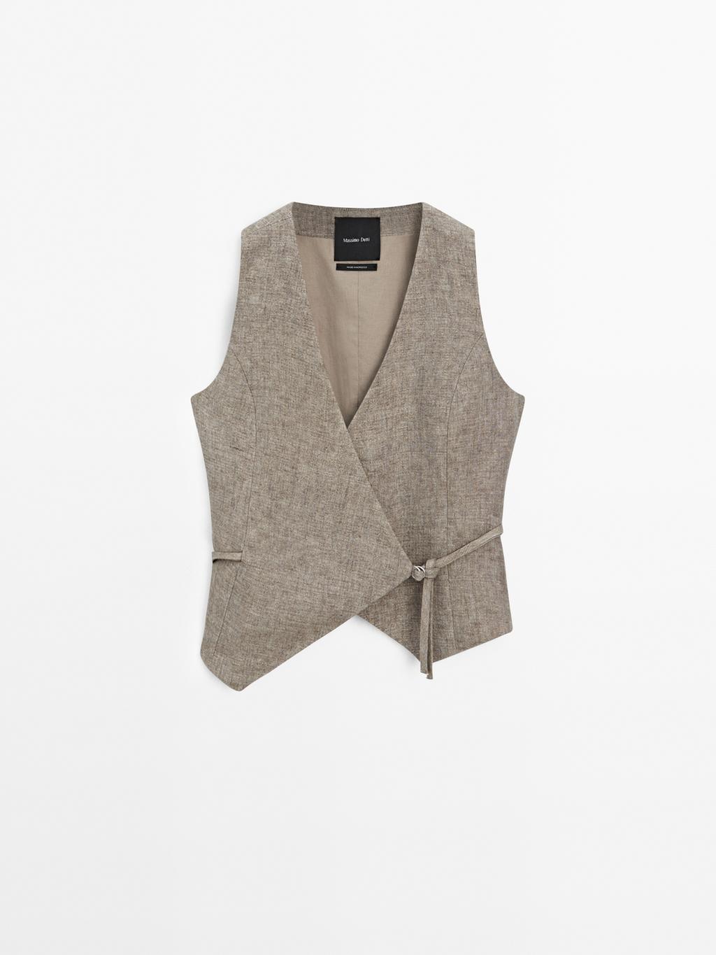 100% linen short double-breasted waistcoat