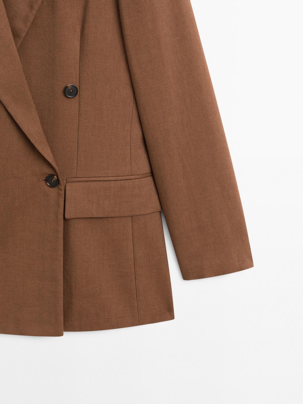 Double-breasted linen blend blazer