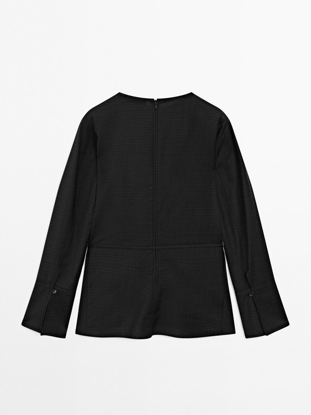 Wool blend blouse with belt