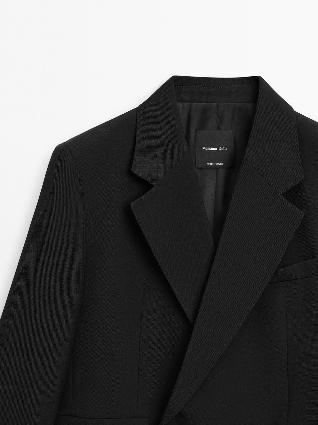 Cropped wool blend double-breasted blazer