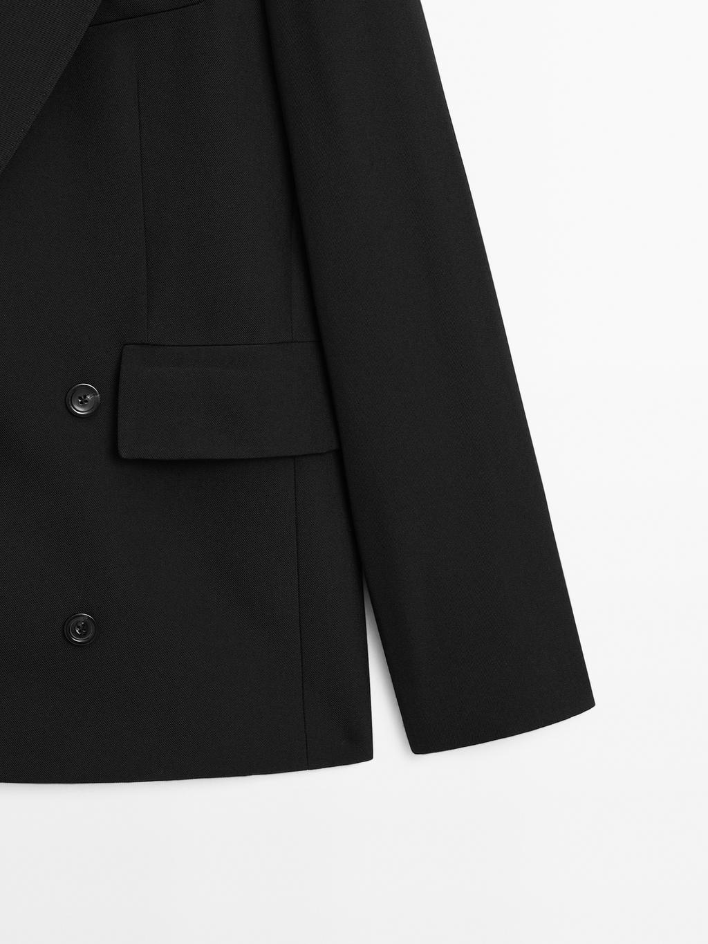 Cropped wool blend double-breasted blazer