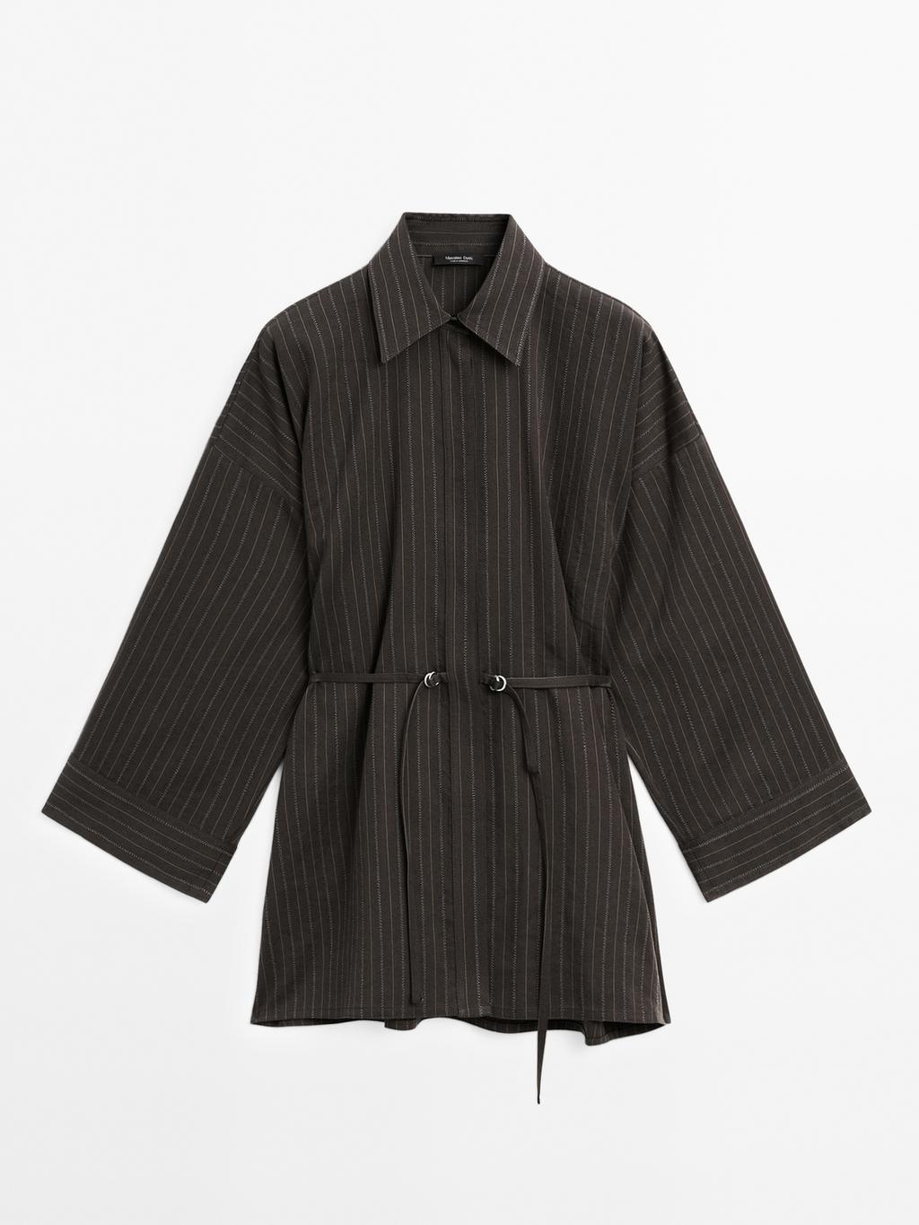 Striped overshirt with buckles