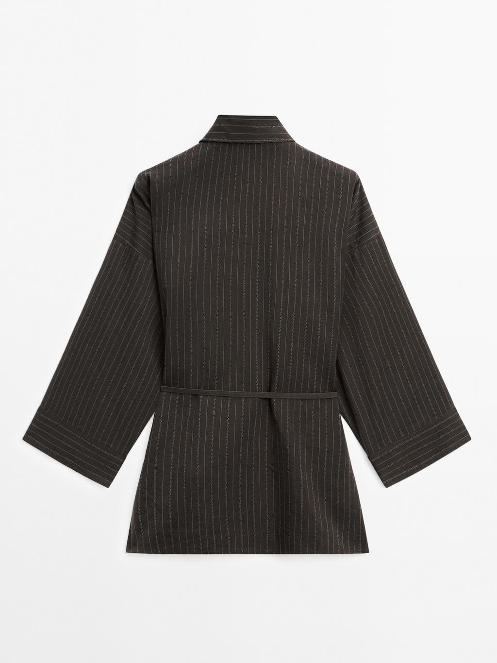 Striped overshirt with buckles