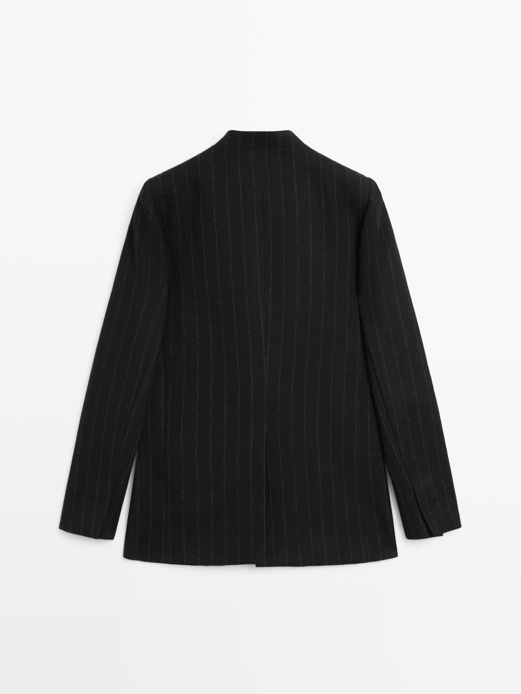 Pinstripe lapelless blazer