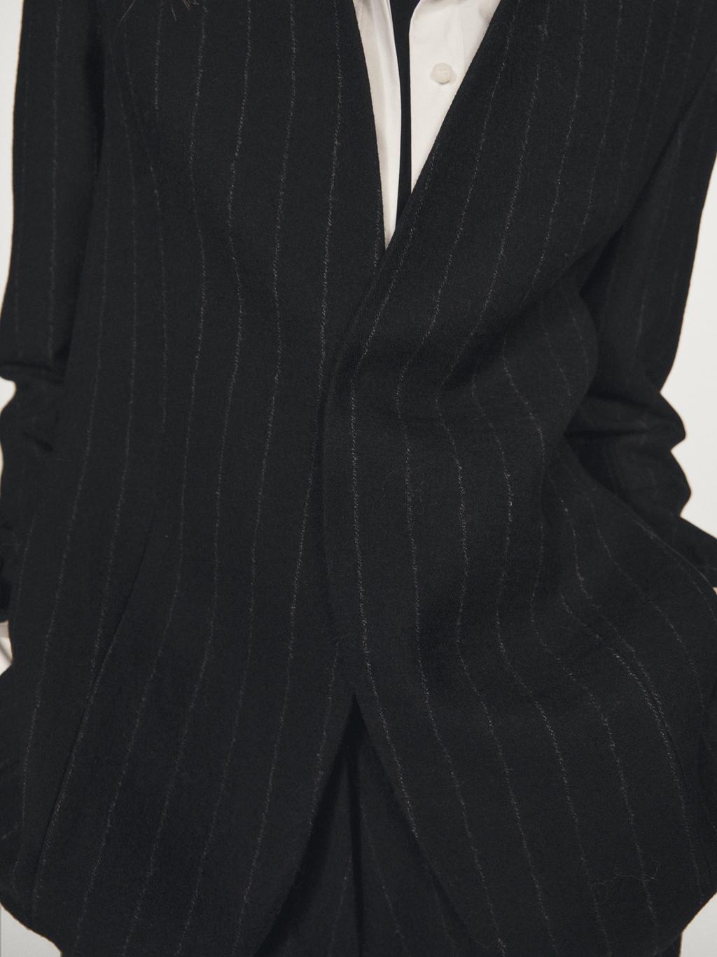 Pinstripe lapelless blazer