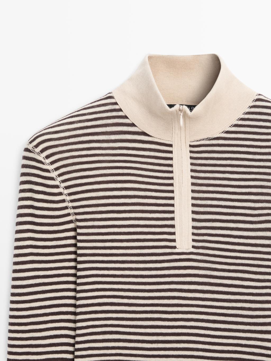 Striped fine knit quarter-zip sweater