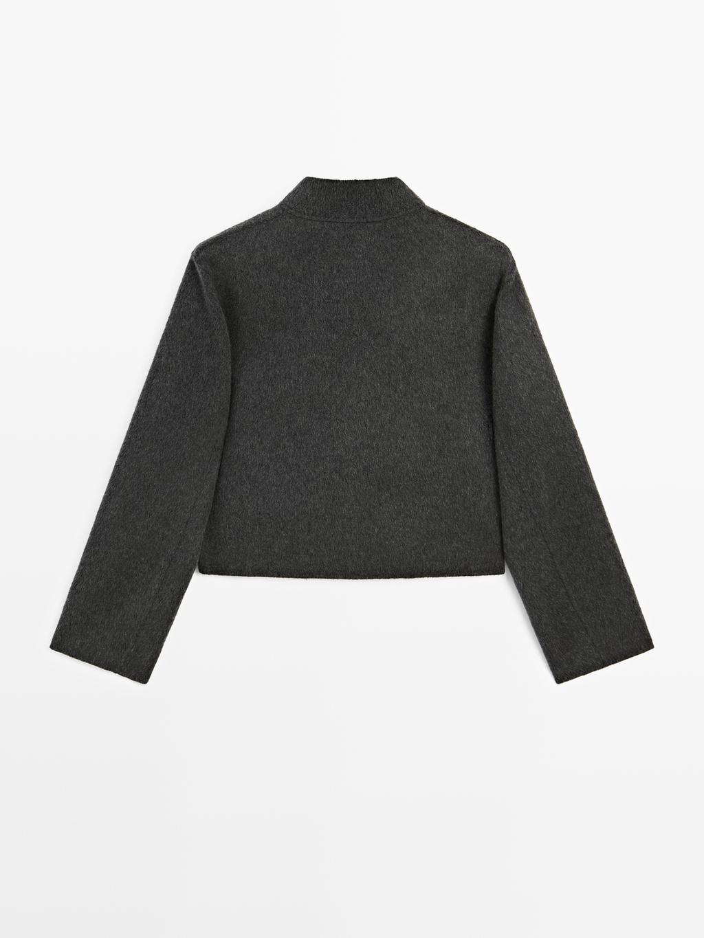 Short double-breasted wool blend jacket