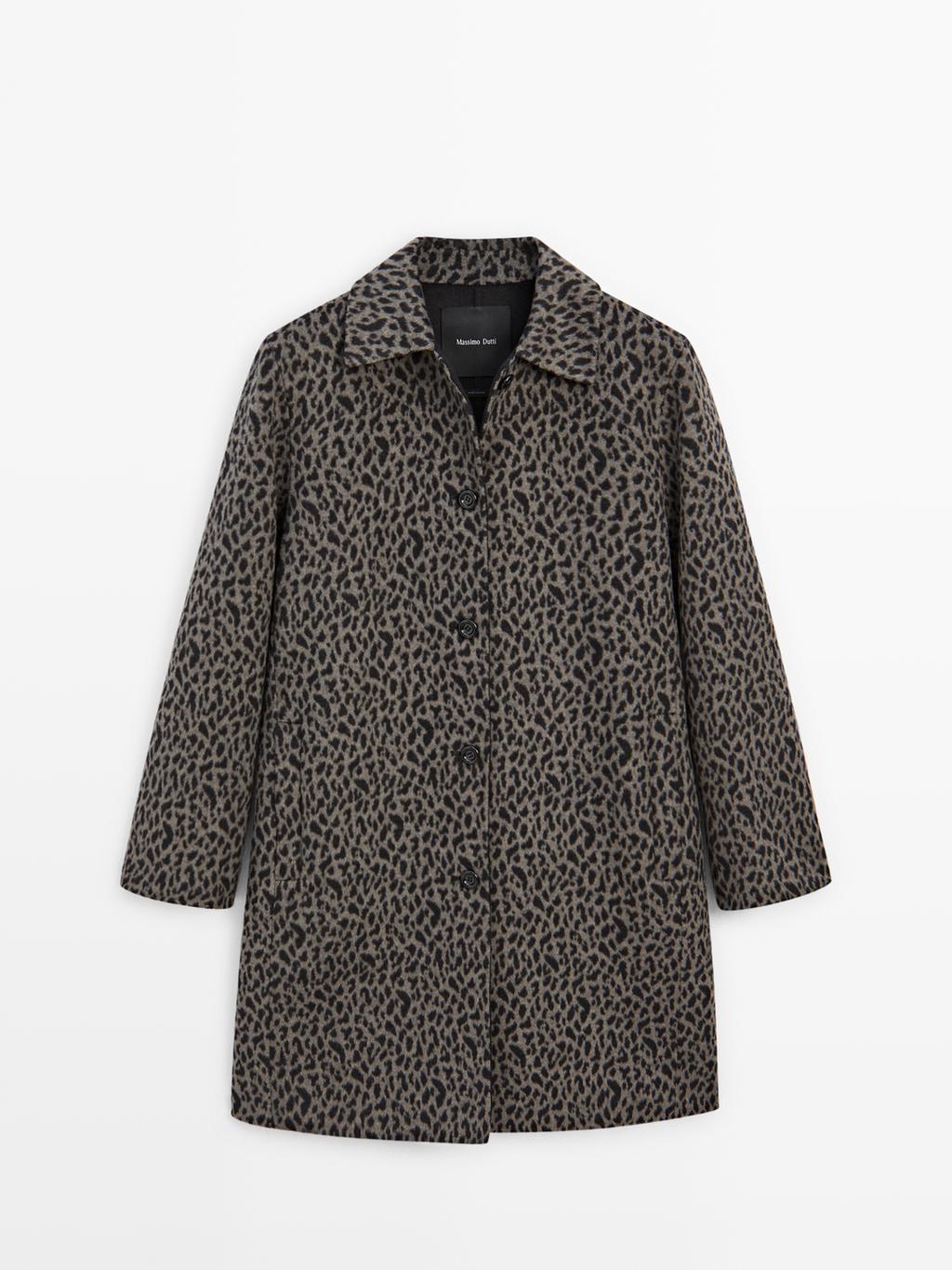 Wool blend animal print coat