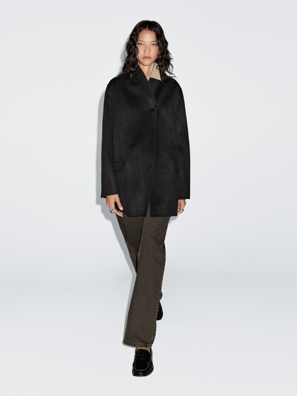Wool blend high neck coat