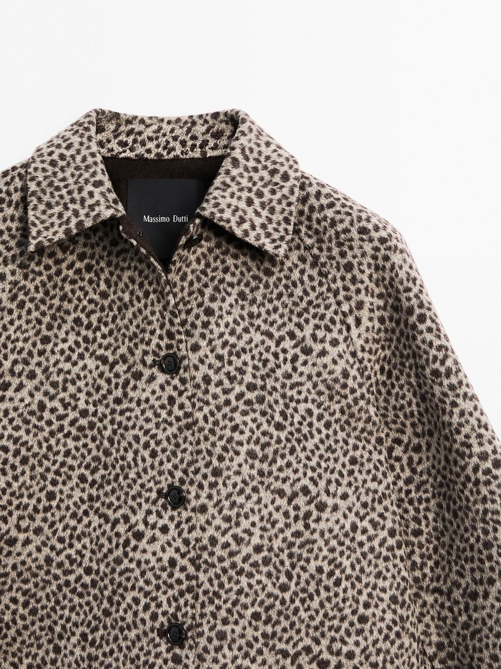 Short wool blend animal print coat