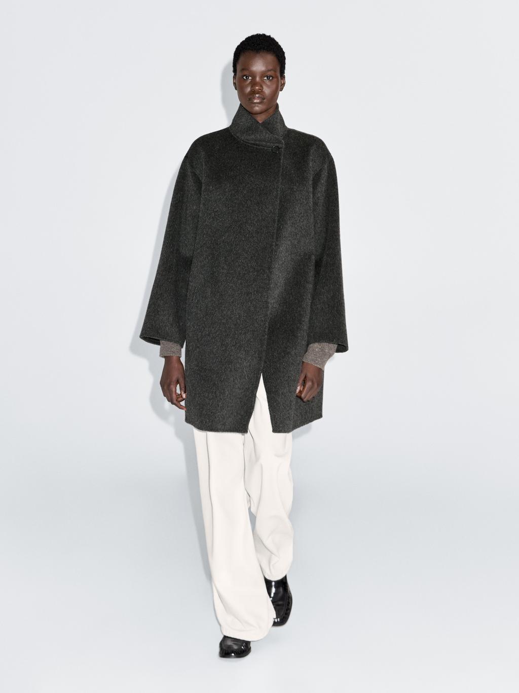 Wool blend cape coat with high neck