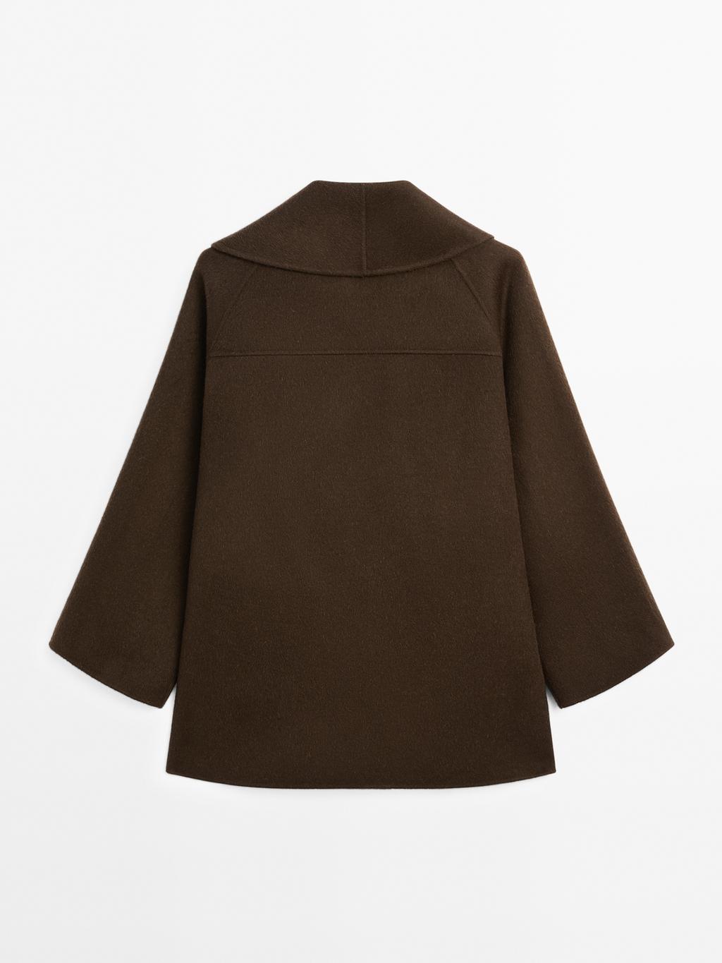 Wool blend double-breasted coat with tuxedo collar