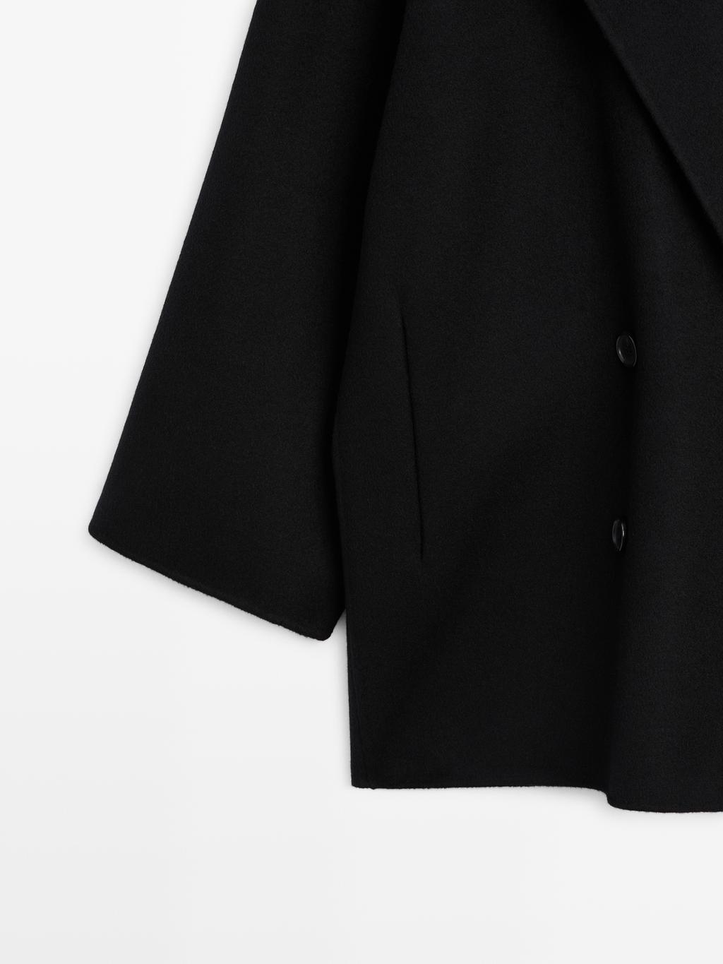 Wool blend mid-length coat with lapel collar