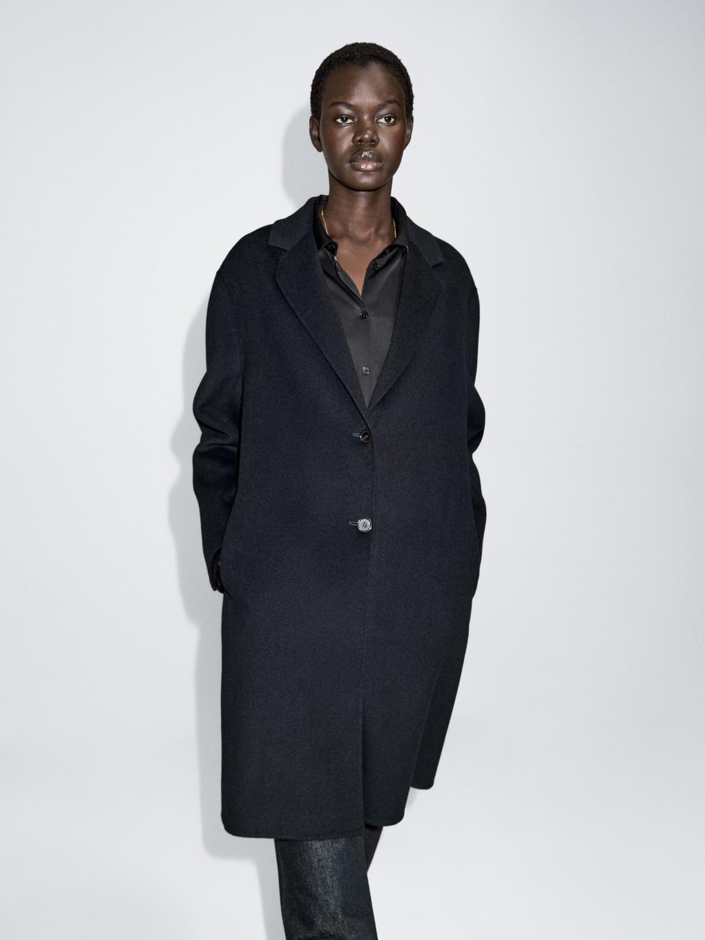 Long wool blend two-button coat