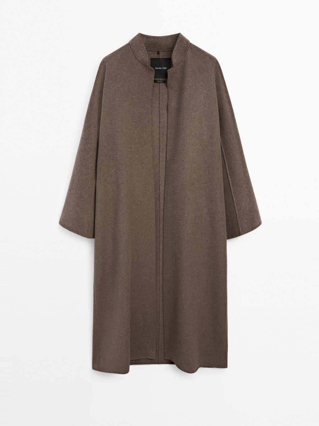 Long open wool blend coat