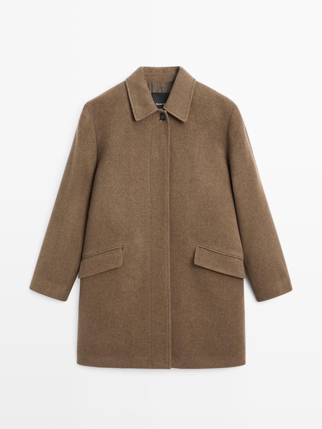 Mid-length wool blend coat with flap pockets