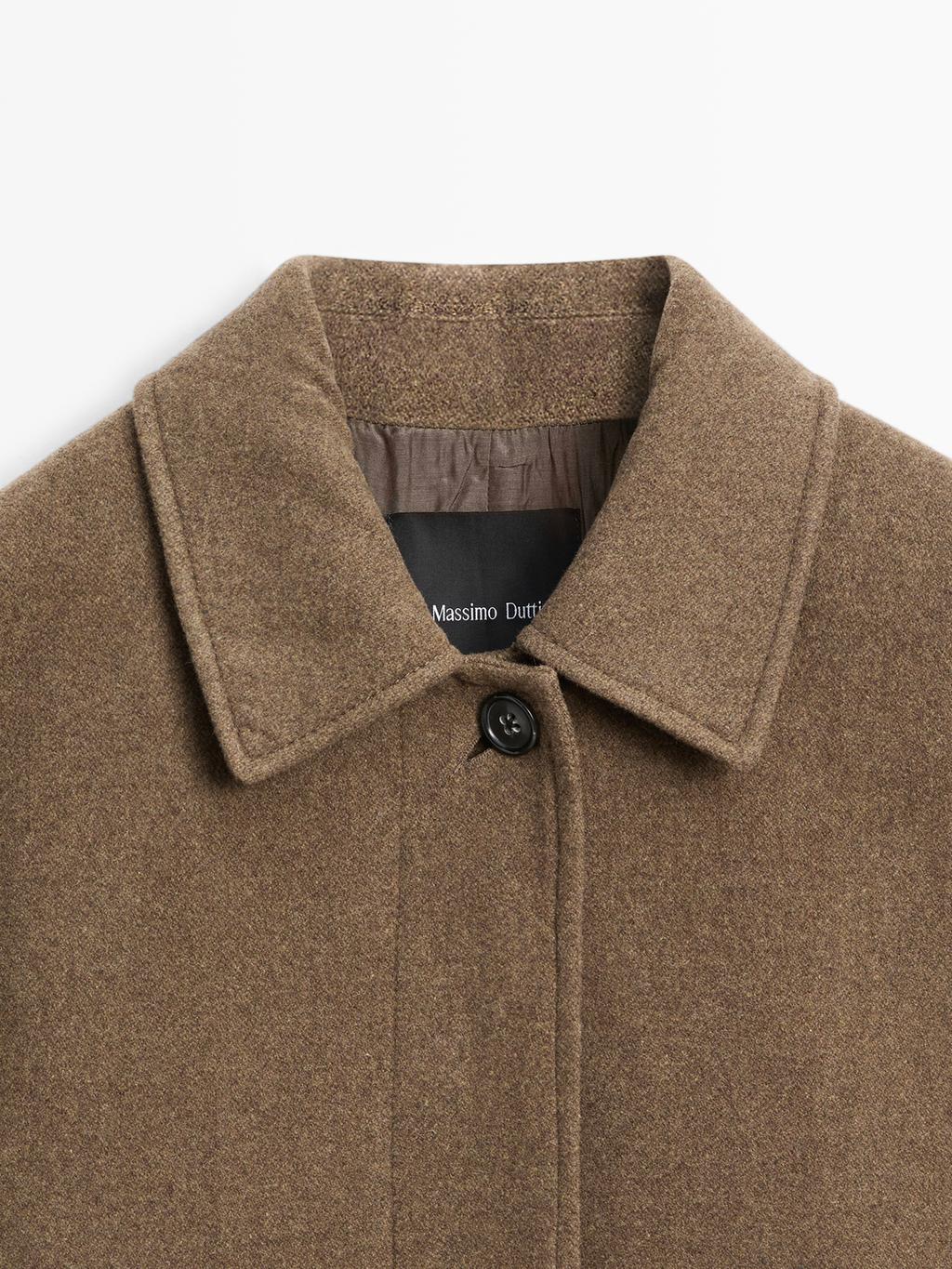 Mid-length wool blend coat with flap pockets