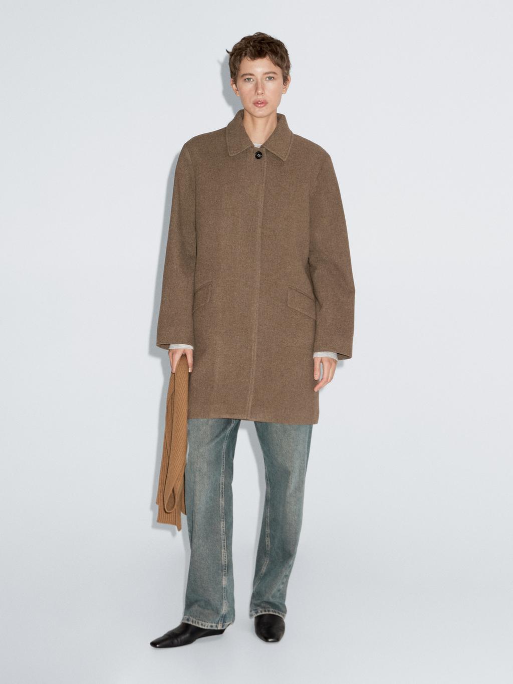 Mid-length wool blend coat with flap pockets