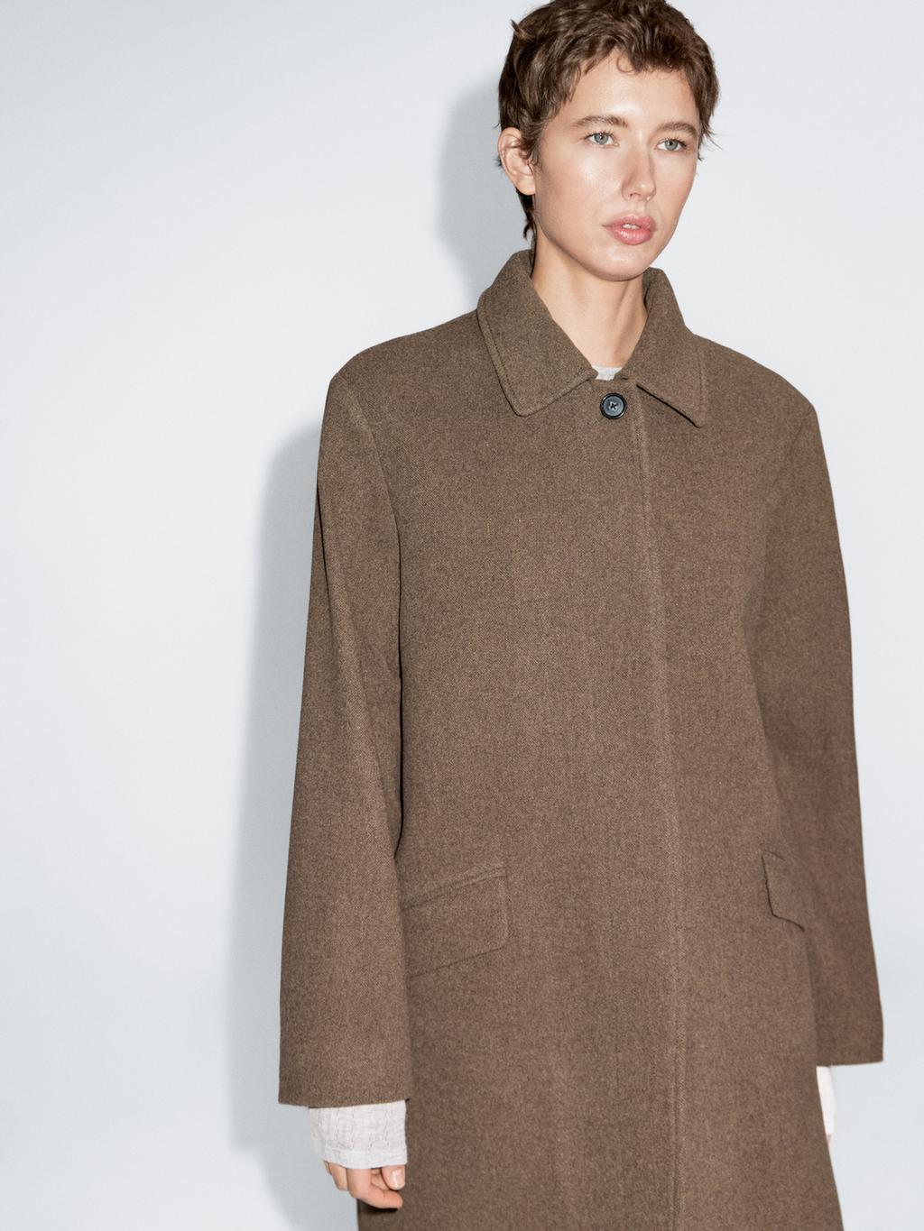 Mid-length wool blend coat with flap pockets