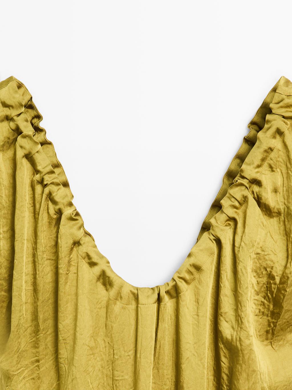 Satin midi dress with gathered detail