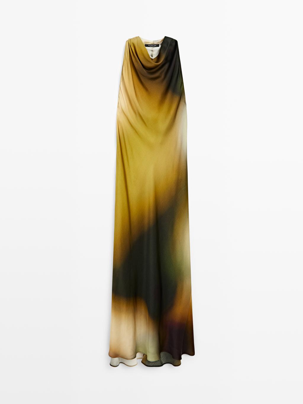 Long printed halterneck dress