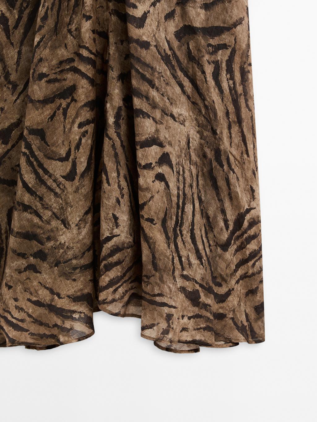 Long ramie blend animal print dress