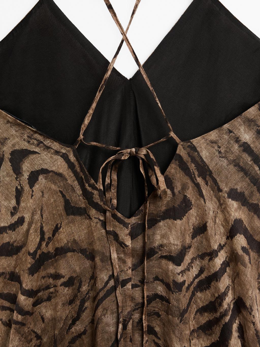 Long ramie blend animal print dress