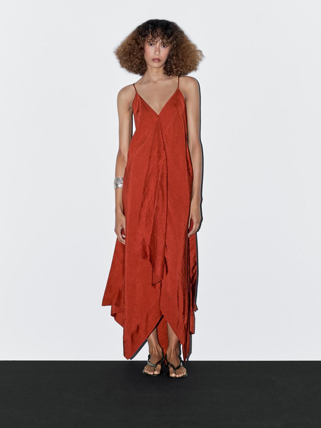 Flowing midi dress with ruffles