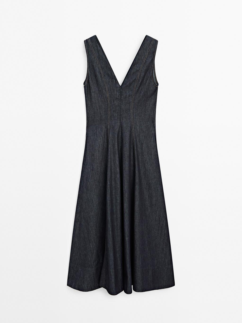 Denim midi dress with seam details